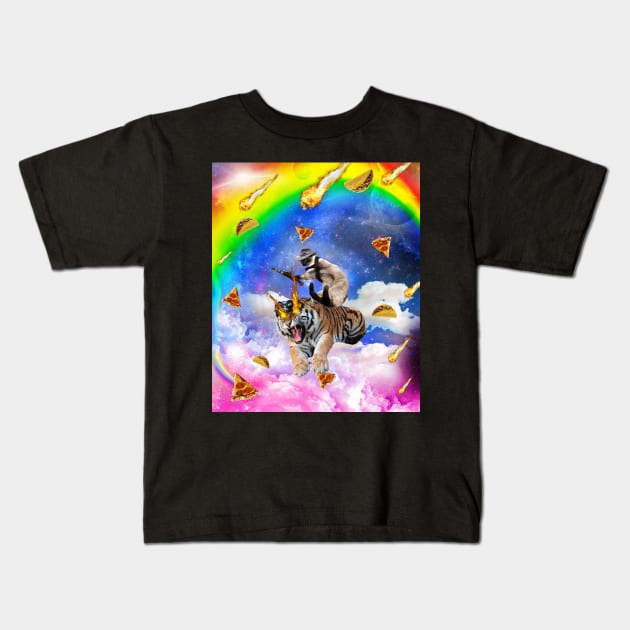 Cowboy Siamese Cat Kitty On Tiger In Space Kids T-Shirt by Random Galaxy